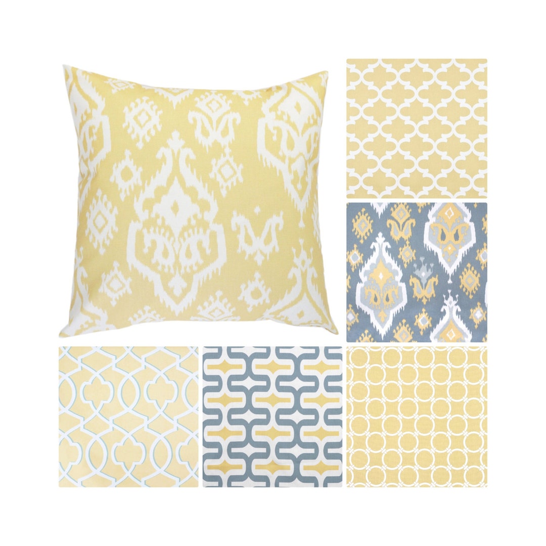Yellow Pillow Cover.yellow Grey Pillows.toss Pillows.ikat Decorative