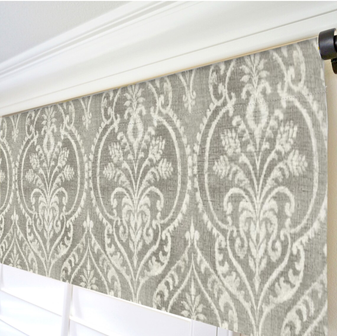 Gray Damask Valances. Gray and Cream Window Curtain. Scrolls Etsy