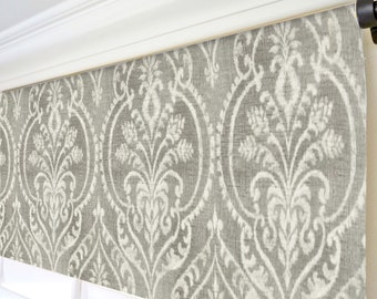 Gray Damask Valances. Gray and Cream Window Curtain. Scrolls Valance. Ivory Gray Kitchen Valance. Swavelle Dalusio Damask Pebble Valance.