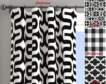 Black and White Curtains. Modern Geometric Curtain. Buffalo Check Curtains. Black White Plaid Drapes. Morrocan Curtains. Blackout Option