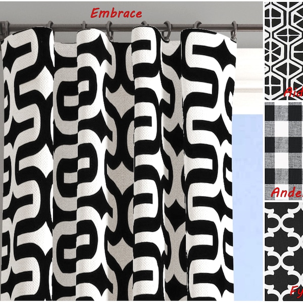 Black and White Curtains. Modern Geometric Curtain. Buffalo Check Curtains. Black White Plaid Drapes. Morrocan Curtains. Blackout Option