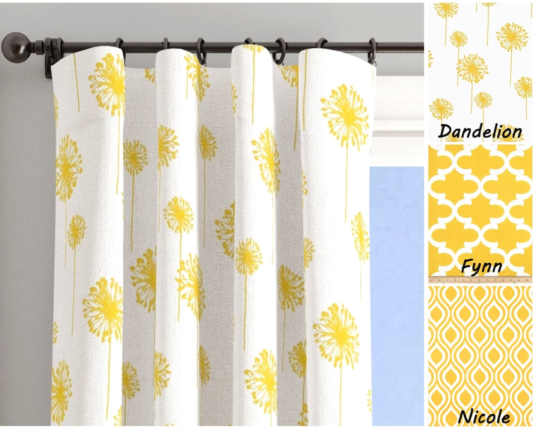 Yellow White Window Curtains. Yellow Dandelion Curtain.moroccan ...