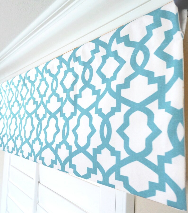 Aqua Blue Valance Light Blue Damask Window Treatment Ocean Etsy