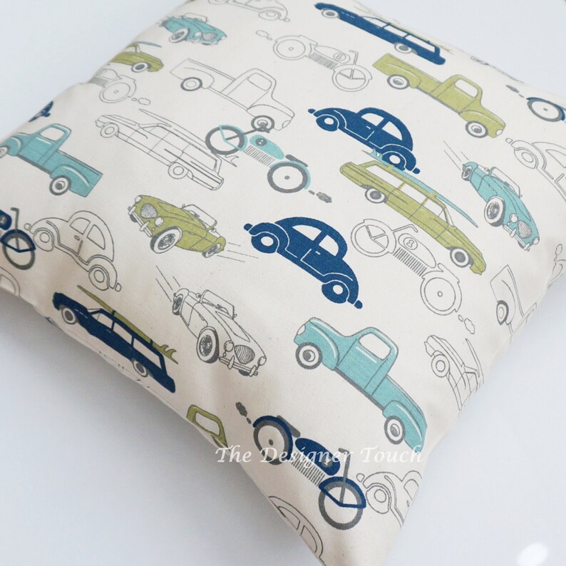 Blue Cars Throw Pillow Cover.Green Pillows.Transportation | Etsy