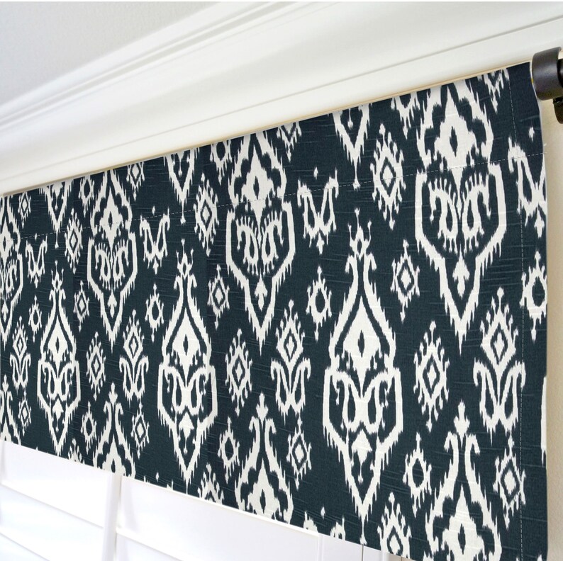 Dark Blue Window Valance.navy Valance.damask Valance.kitchen Etsy