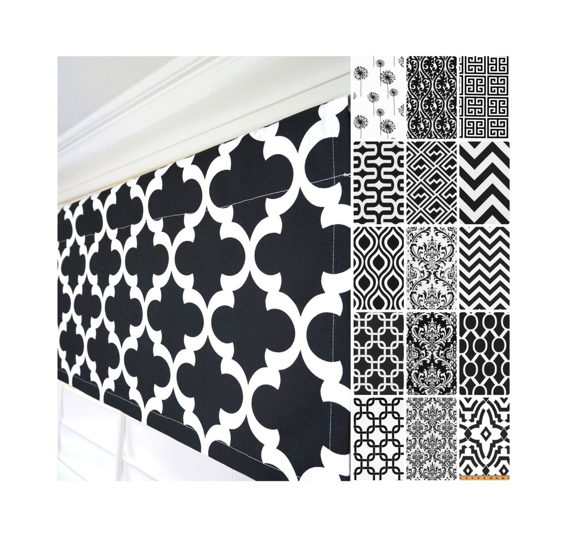 Black and White Window Valance.Kitchen Valance.Black Damask Etsy