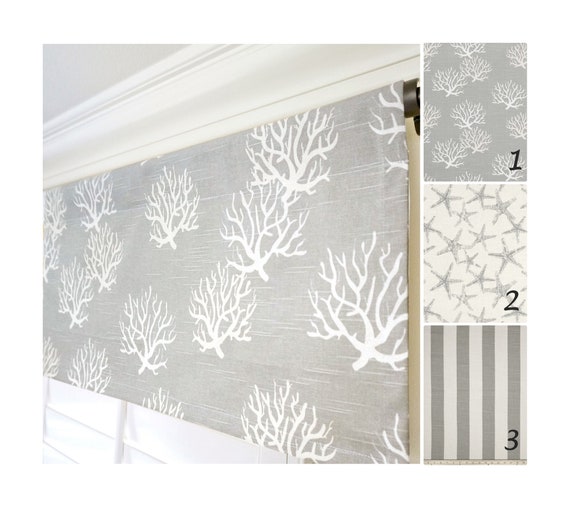 Gray Coral Window Valance Grey Starfish Valance Oatmeal Window Etsy