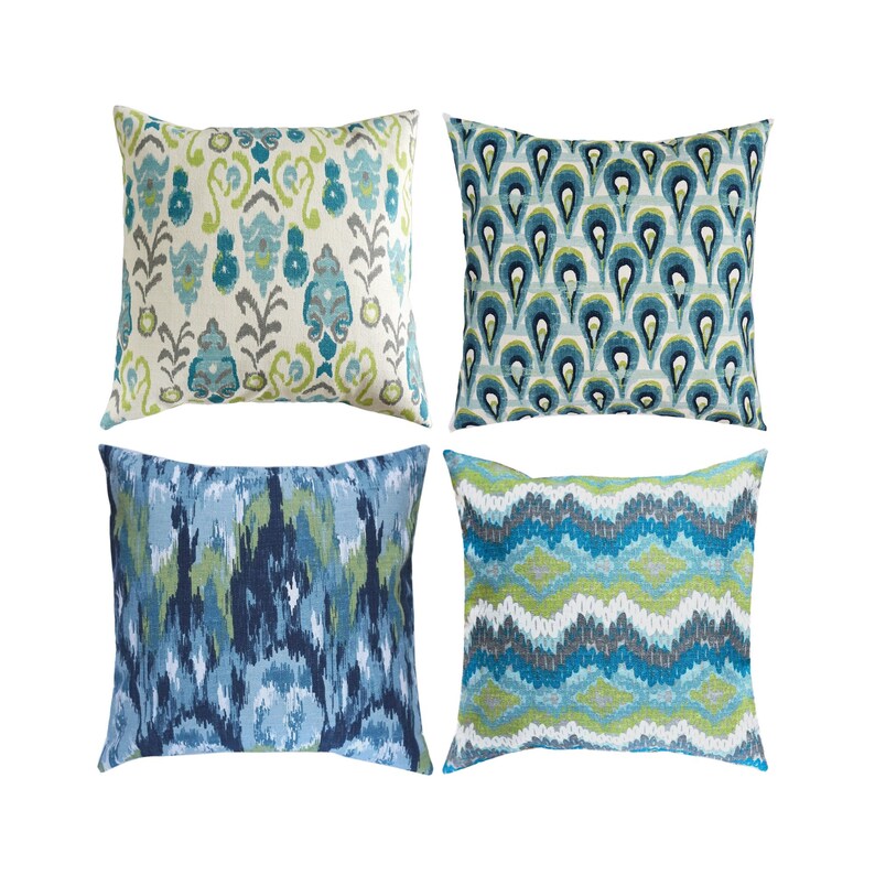 Blue Green Pillow Cover Peacock Feather Pillow Lumbar Euro Etsy