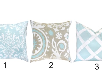 Light Blue Pillow Cover.Taupe Throw Pillows.Damask Decorative Pillow.Baby Blue Toss Pillows.Bamboo Pillows.Cushions.Pillow Covers