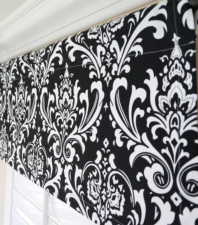 Black and White Window Valance.Kitchen Valance.Black Damask Etsy