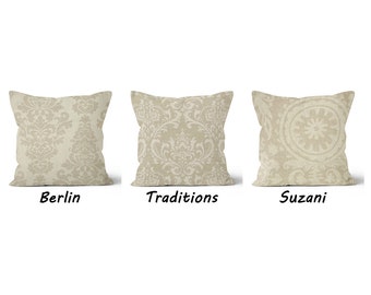 Damask Linen Pillow Cover. Oatmeal Throw Pillows. Earth Tone Pillow Covers. Tan Decorative Pillows. Neutral Color Cushions. Scrolls Pillows