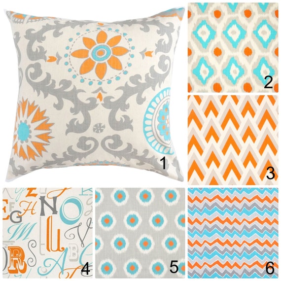 Aqua and orange throw pillows sale