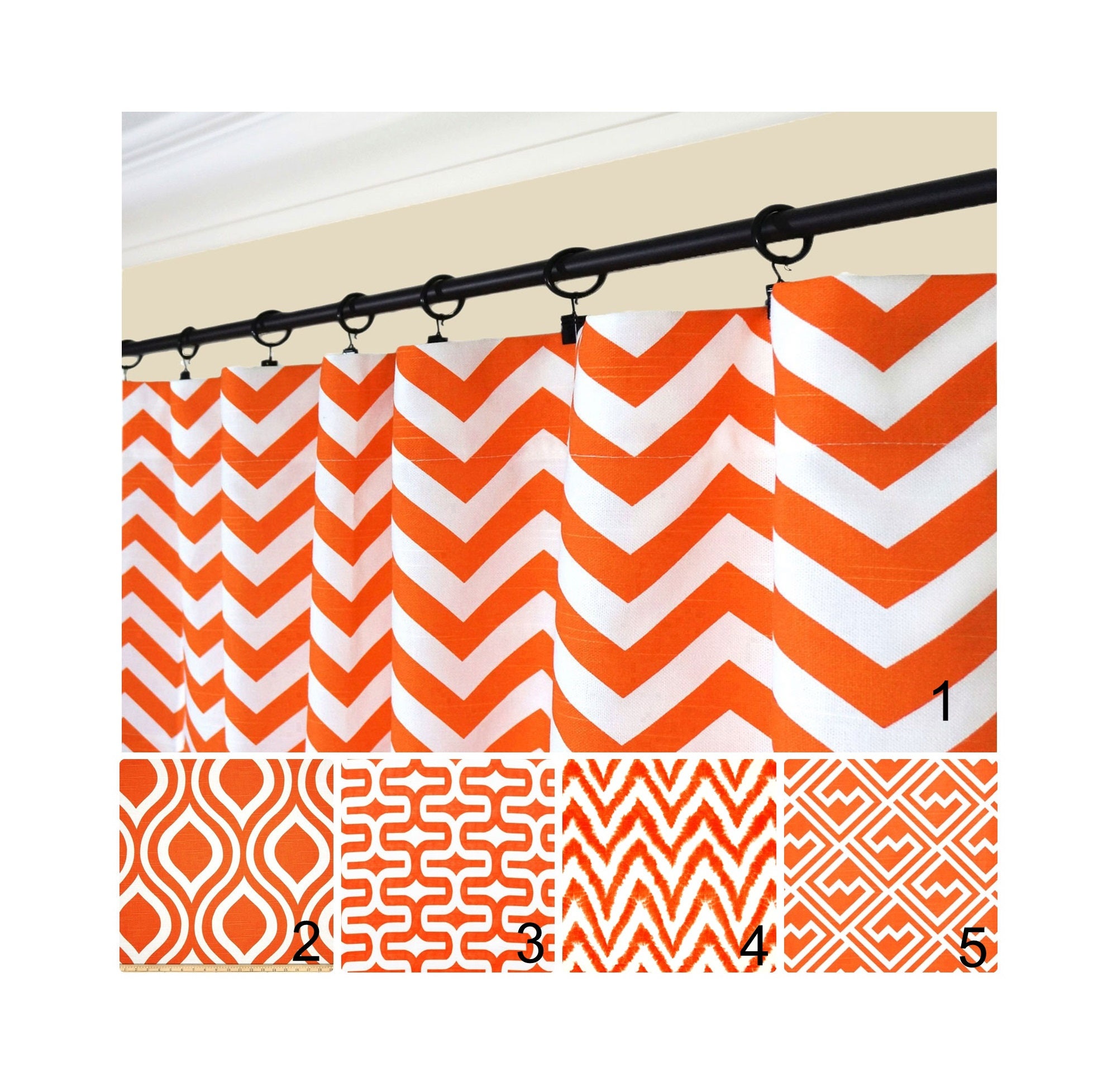 Bright Orange Curtains.window Curtains.red Orange Kitchen Etsy