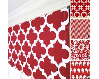 Valance Curtains.Red Kitchen Valance.Lattice Valance.Red White Kitchen Curtain.Elephant Valance.Window Valance.Custom Curtains