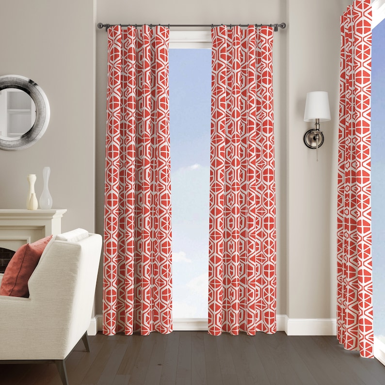 Coral Pink Curtains. Geometric Curtain. Coral Dandelion Etsy