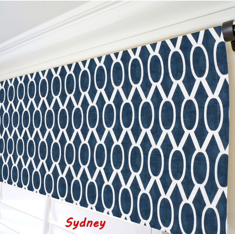 Blue Damask Valance Dark Blue Curtains Navy Blue Window Valance Geometric Curtains Custom Modern Valance Blue White Kitchen Valance