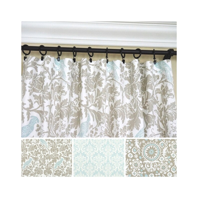 Taupe Window Curtains Powder Blue Damask Drs Baby Image 0