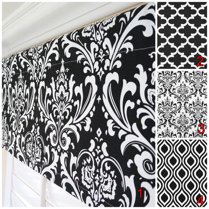 Black and White Curtain Valance.black Damask Valance.moroccan Etsy