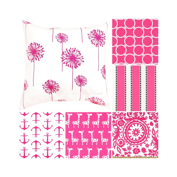 Hot Pink Throw Pillow Cover.Dandelions Pillow.Kids Pillow.Hot Pink Accent Pillow.Girl Nursery Pillow.Pink Decorative Pillows.