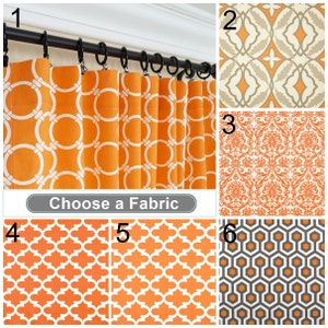 Orange Curtain Panels Orange Taupe Curtains 63 84 96 108 Any Size Quartrefoil Curtains Moroccan Drapes Damask Curtains image 1