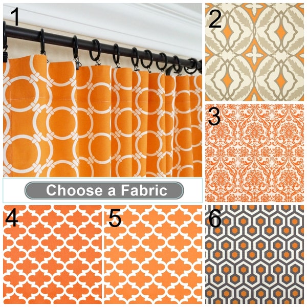 Orange Curtain Panels Orange Taupe Curtains 63" 84" 96" 108" Any Size Quartrefoil Curtains Moroccan Drapes Damask Curtains