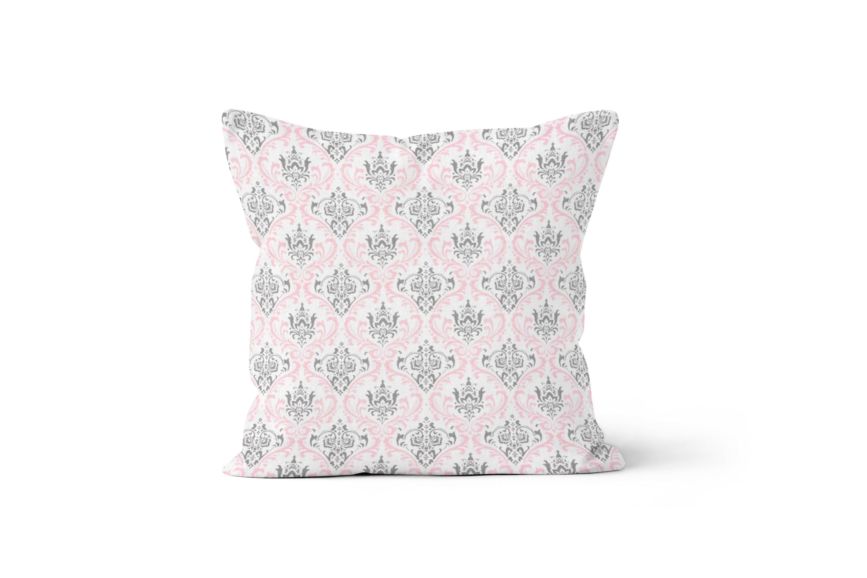 Pink Grey Throw Pillow Cover.Pink Decorative Pillows.Damask Etsy