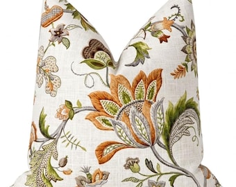 Verbrande oranje kussensloop. Jacobijnse woonkamerkussens. Kaneel bloemen kussenslopen. Op maat gemaakte decoratieve sierkussens in alle maten