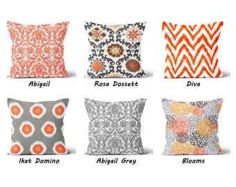 Red Orange Pillow Covers. Orange Grey Throw Pillow. Damask Cushion Cover. Yellow Orange Toss Pillows. Orange Brown Accent Pillow. Any Size