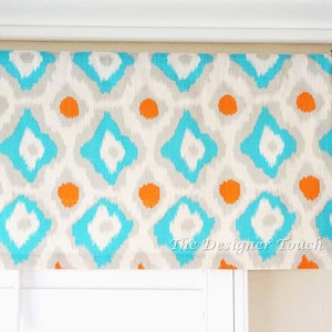 Orange Blue Valance.Premier Prints Valance.Ikat Valance.Blue Grey Valance.Kitchen Valance.Blue Grey Valance.52x15 Any Size image 3