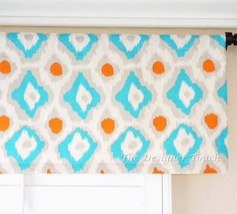 Orange Blue Valance.Premier Prints Valance.Ikat Valance.Blue Grey Valance.Kitchen Valance.Blue Grey Valance.52x15 Any Size image 3