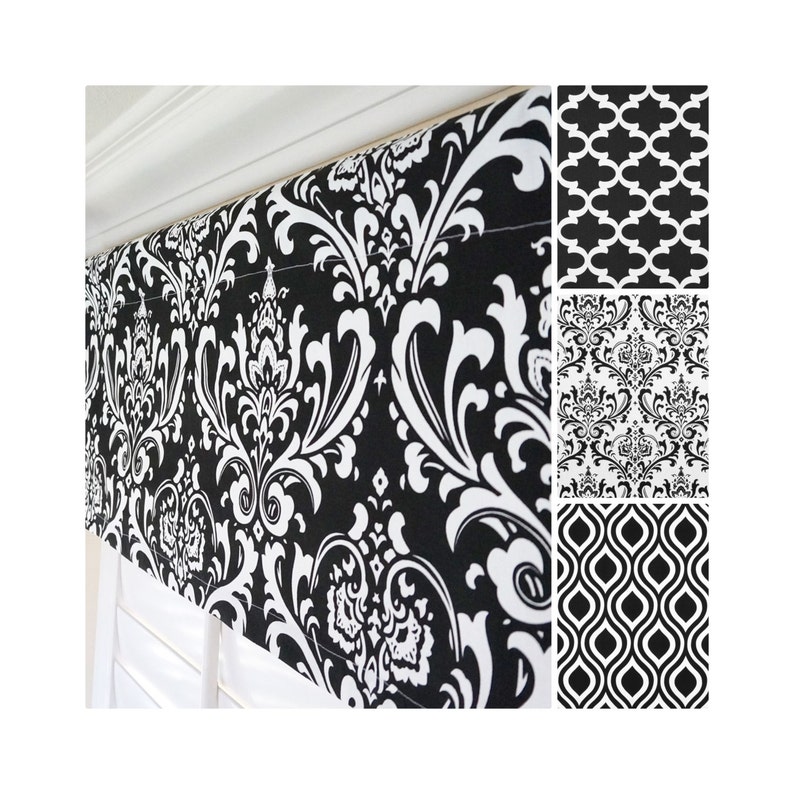 Black and White Curtain Valance.black Damask Valance.moroccan Etsy