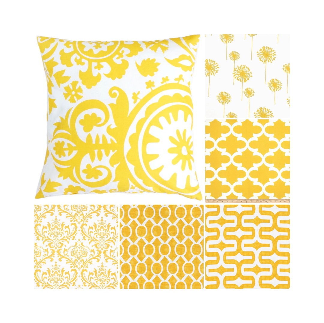 Yellow Pillow Covers.yellow Throw Pillows.decorative Pillows.yellow Toss Pillow.damask Accent ...