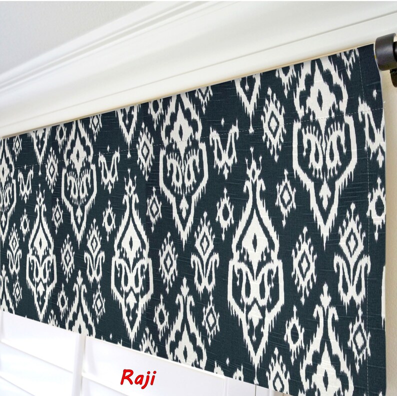 Blue Damask Valance Dark Blue Curtains Navy Blue Window Valance Geometric Curtains Custom Modern Valance Blue White Kitchen Valance