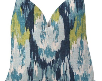 Ikat-kussenhoes. Blauwgrijze decoratieve kussens. Marineblauwe Kiwigroen Aqua-kussens. Eigentijdse accentkussens. Blauwe bankkussens