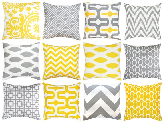 yellow and grey pillow cases
