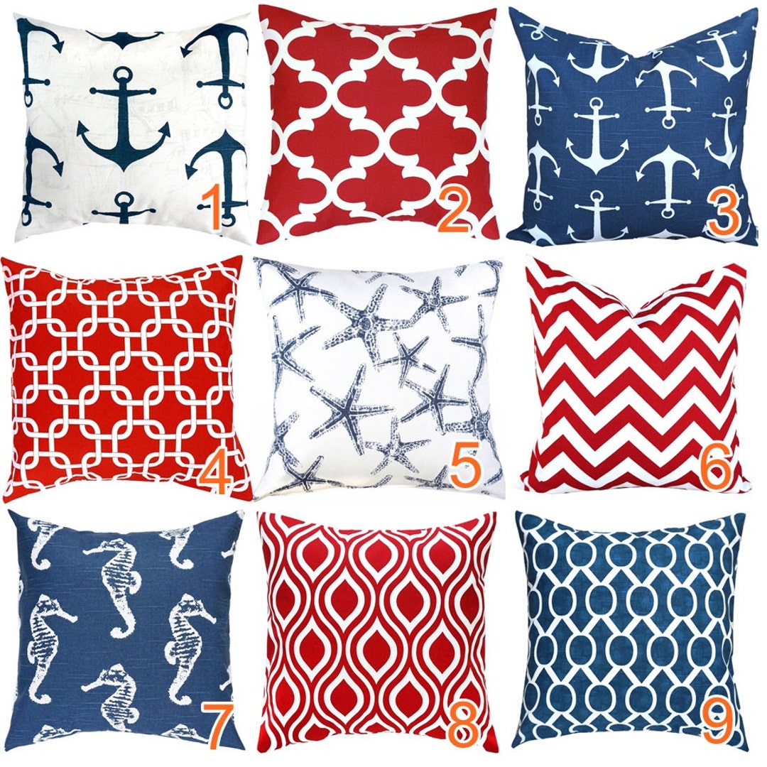 Red Throw Pillow Cover.dark Blue Toss Pillow.lumbar.euro Etsy