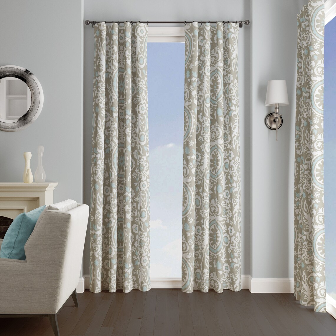 Taupe Curtain Panels. Light Blue Window Curtains.beige Etsy