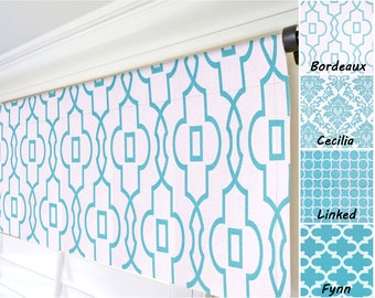 Aqua Blue Valance. Light Blue Geometric Curtain. Beach Cottage Decor. Coastal Blue Valance. Light Blue Kitchen Valance. Custom Size Valance