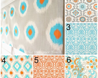 Orange Blue Valance.Premier Prints Valance.Ikat Valance.Blue Grey Valance.Kitchen Valance.Blue Grey Valance.52"x15" Any Size