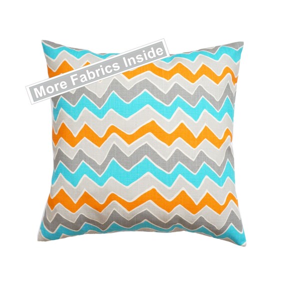 Modern Orange Blue Chevron Throw Pillow Cover Lumbar Euro Sham Etsy
