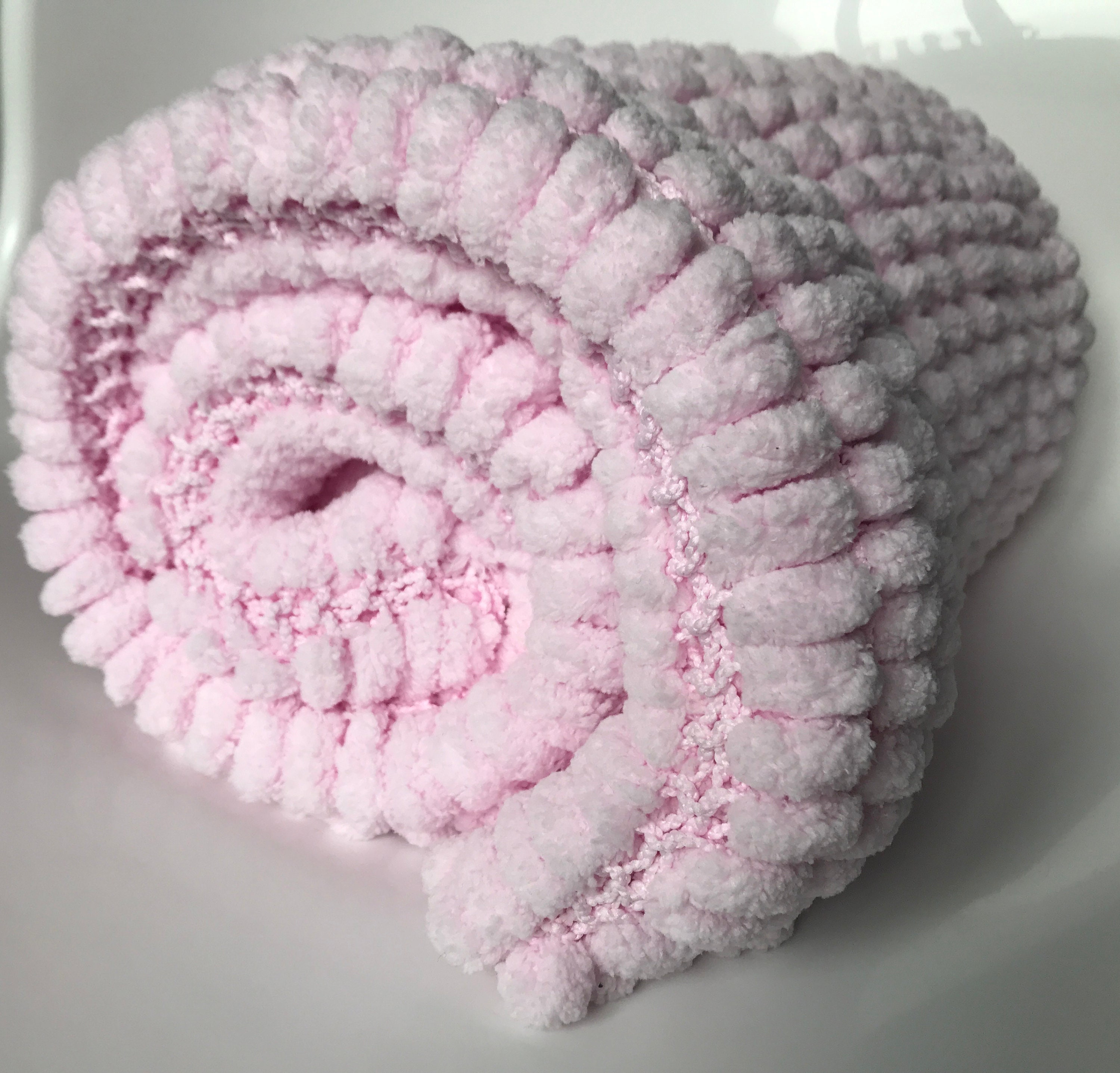 Hand knitted large pom pom baby blanket in pink Etsy