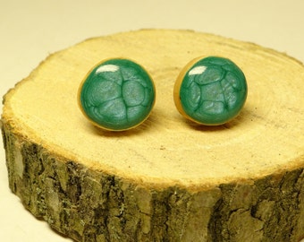 Wooden earrings 13 mm, ear studs, wood post earrings, hand painted wood earrings, turquoise studs (0003)