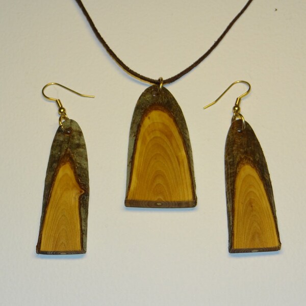 Wooden necklace and earrings, rustic jewelry set, wooden jewelry set