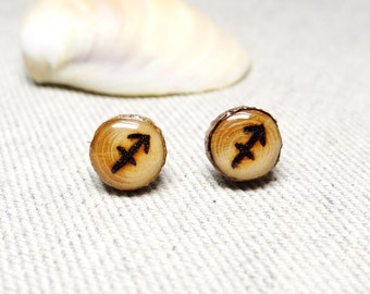 Sagitarius Zodiac Earrings - Zodiac Jewelry - Constellation Earrings - Sagitarius Earrings - Astrology Jewelry - Star Sign Wood Earrings