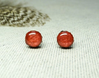 Studs, wooden earrings 9-11 mm, surgical steel studs, hand painted ear studs, red earrings, hypoallergenic (021)