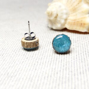 Studs, wooden studs 9-11 mm, surgical steel posts, ear studs, wooden post earrings, hand painted studs, blue earrings, hypoallergenic 04 image 3