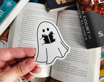 Bookish Ghost Sticker - Cute Ghost Sticker - Spooky Sticker - Vinyl Sticker - Waterproof - Kindle Sticker - 2" x 3"