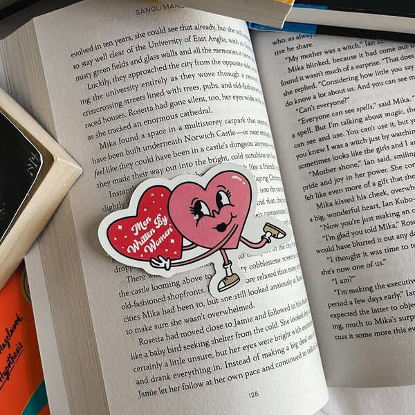 Men Written By Women Sticker - Retro Heart - Book Lover Sticker - Bookish Sticker - Vinyl Sticker - Waterproof - Kindle Sticker - 3" x 2.5"