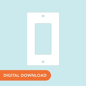 May include: White rectangular light switch cover with a rectangular aperture in the centre and two small holes at the top and bottom. The words "DIGITAL DOWNLOAD" are in an orange rectangle at the bottom.