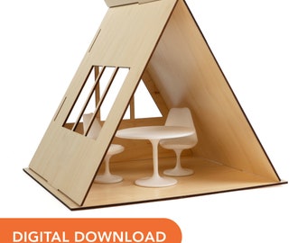 Laser Cutter SVG-bestand - miniatuur - 12-schaal modern A-frame poppenhuis